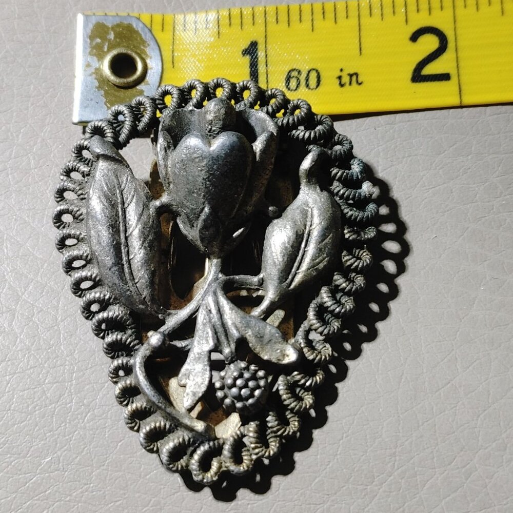 Victorian Vintage Tulip Style Floral Flower Dress Clip Shoe Scarf Silver Tone - Picture 4 of 9
